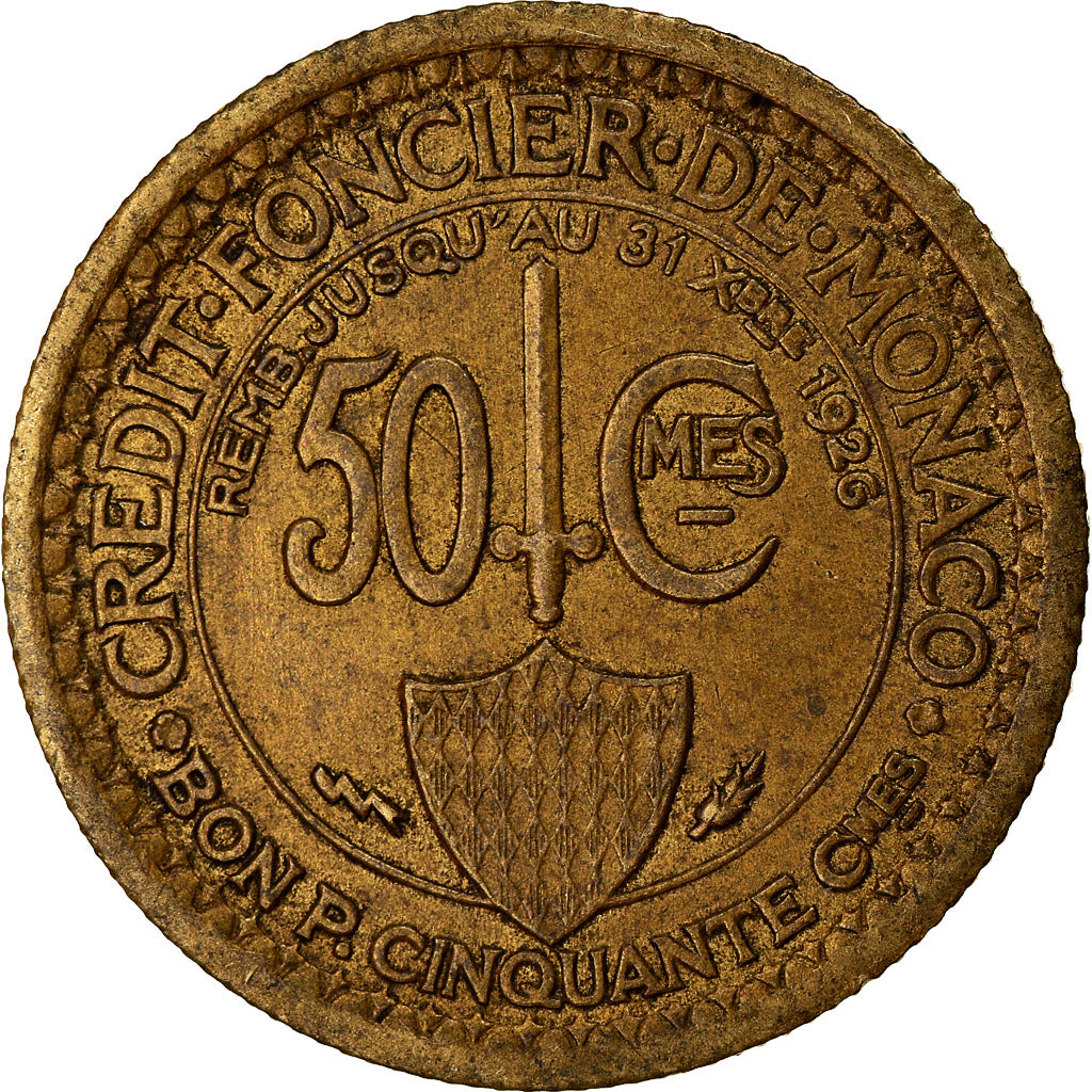 Moneta, Monaco, Louis II, 50 Centimes, 1924, Poissy, EF(40-45), Aluminium-Brąz