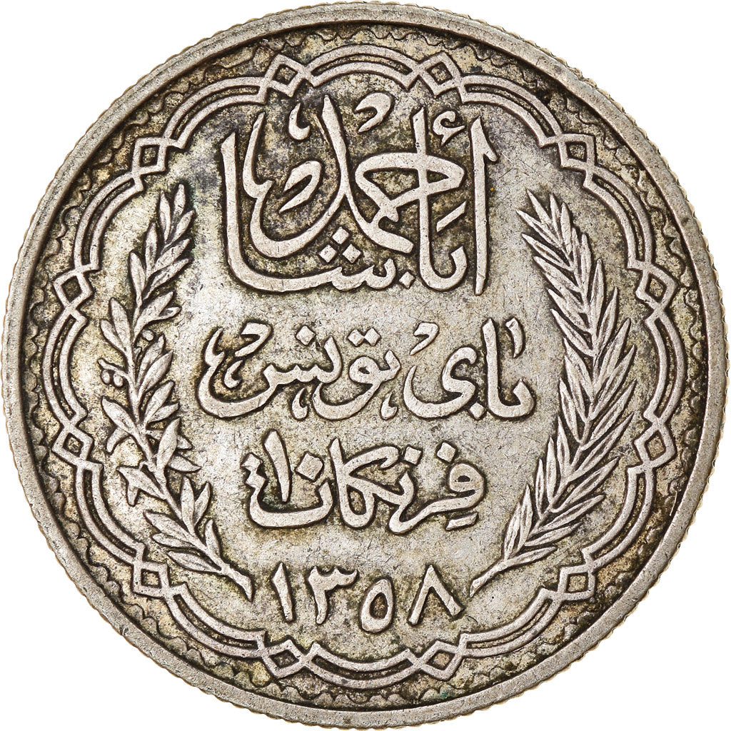 Moneta, Tunisia, Ahmad Pasha Bey, 10 Francs, 1939, Paris, EF(40-45), Srebro