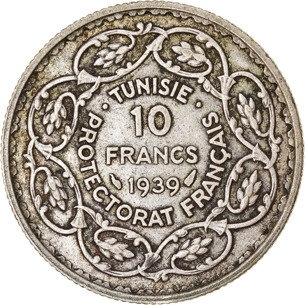 Moneta, Tunisia, Ahmad Pasha Bey, 10 Francs, 1939, Paris, EF(40-45), Srebro