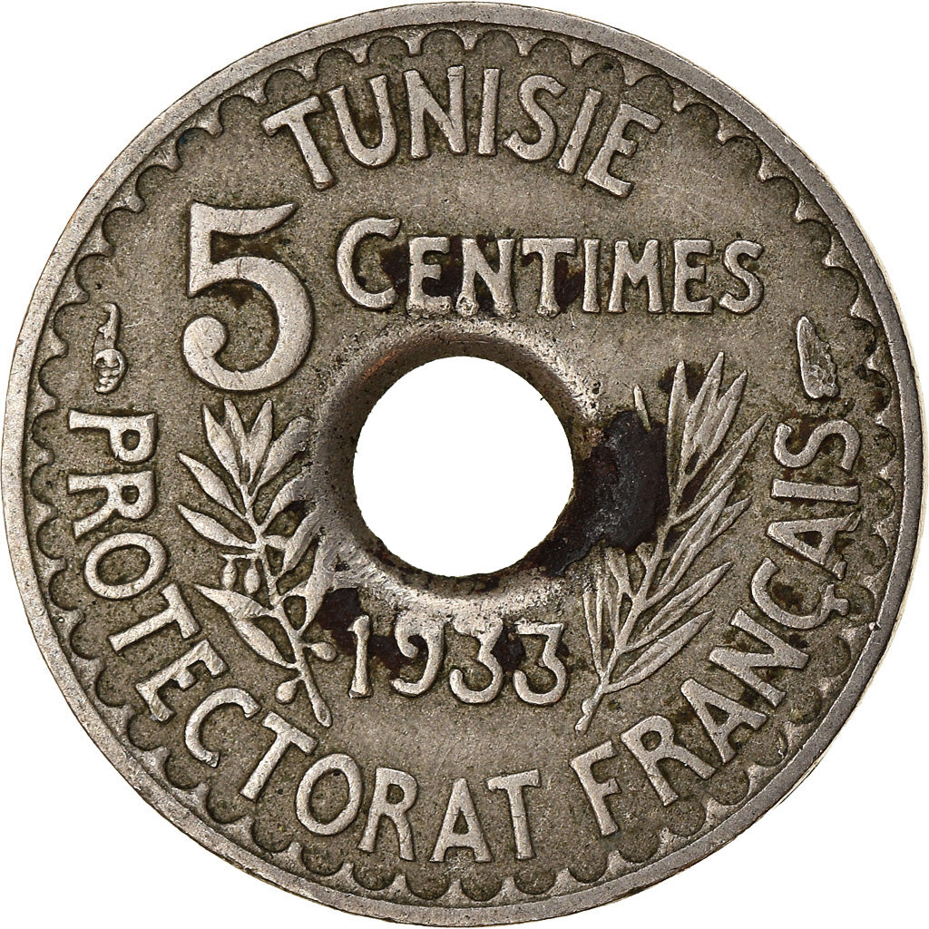 Coin, Tunisia, Ahmad Pasha Bey, 5 Centimes, 1933, Paris, EF(40-45)