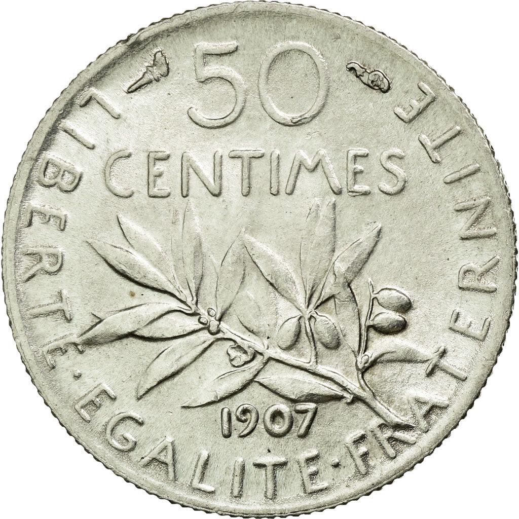 Coin, France, Semeuse, 50 Centimes, 1907, Paris, AU(55-58), Silver, KM:854