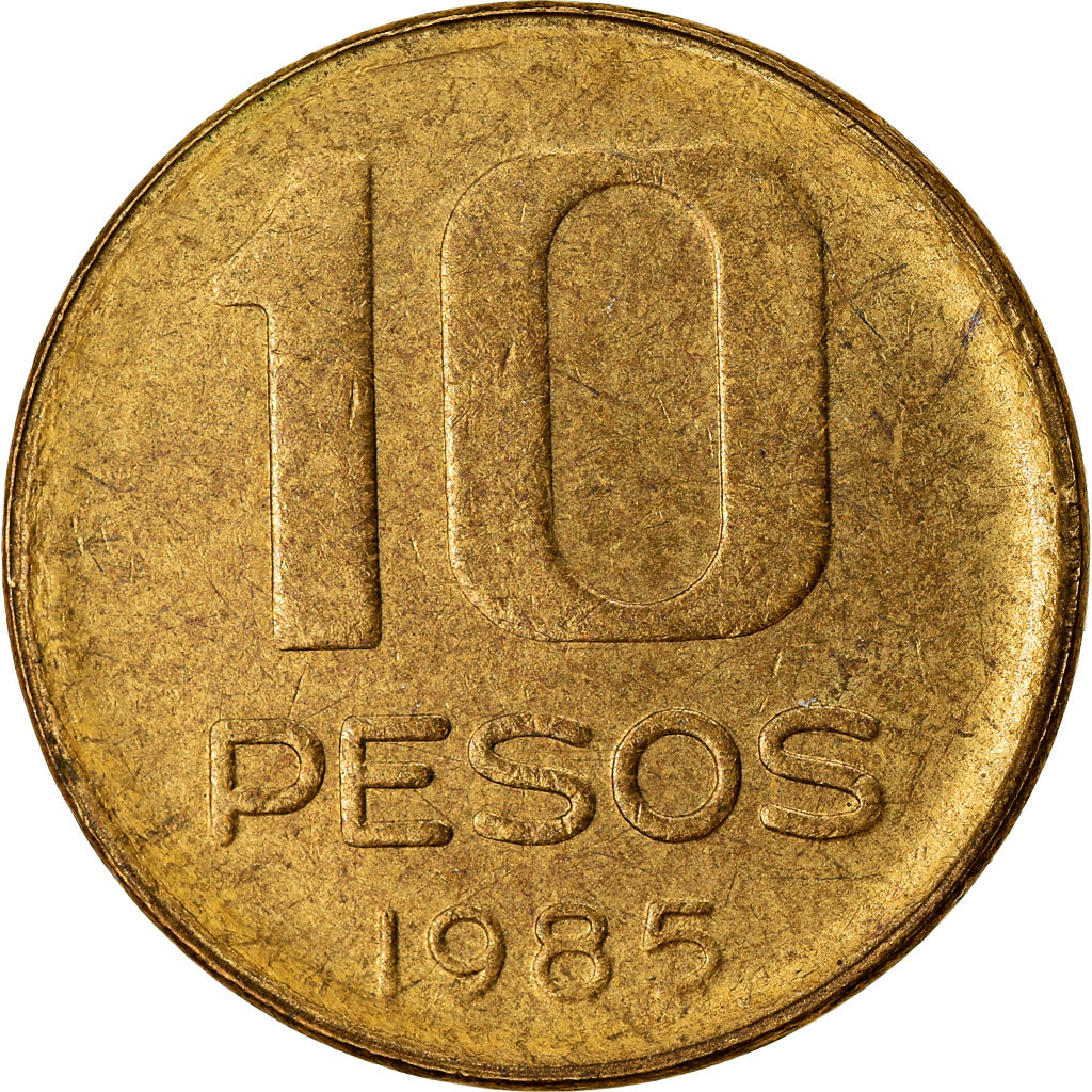 Coin, Argentina, 10 Pesos, 1985, EF(40-45), Brass, KM:93