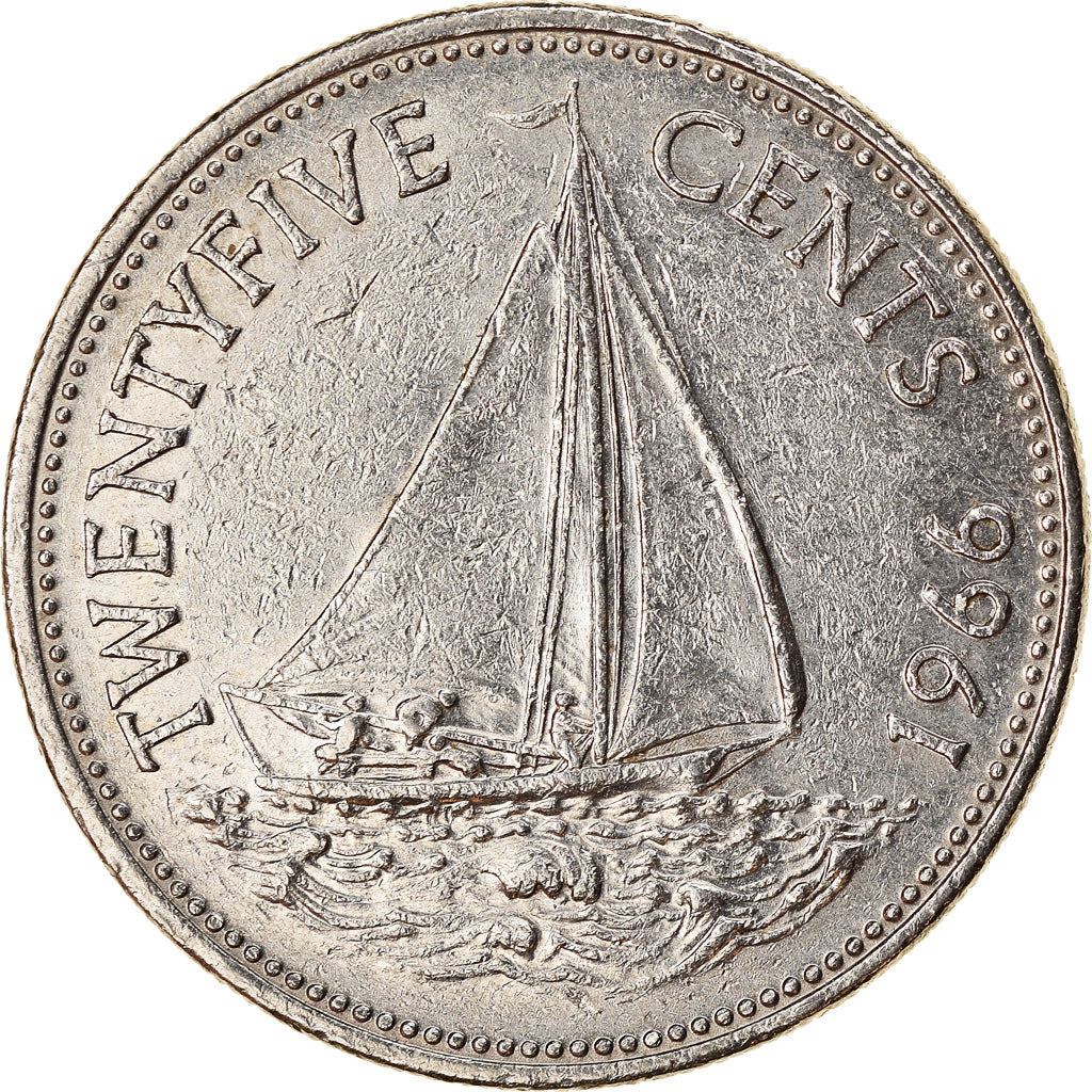 Moeda, Baamas, Elizabeth II, 25 Cents, 1966, Franklin Mint, EF(40-45), Níquel