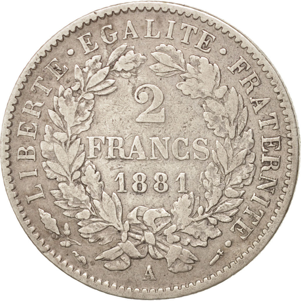 Coin, France, Cérès, 2 Francs, 1881, Paris, EF(40-45), Silver, KM:817.1