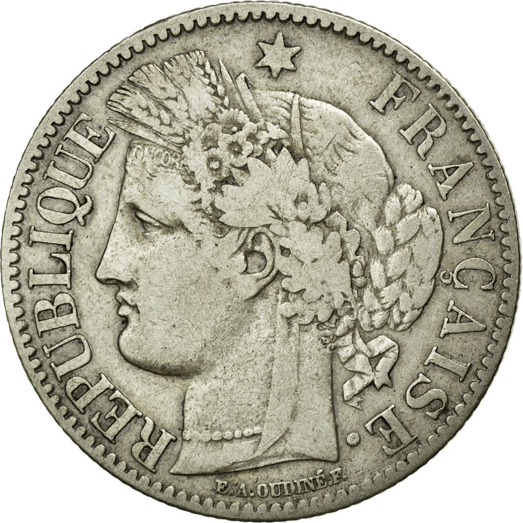 Coin, France, Cérès, 2 Francs, 1872, Bordeaux, VF(30-35), Silver, KM:817.2