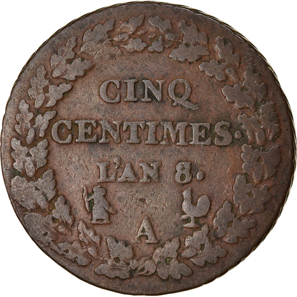 Coin, France, Dupré, 5 Centimes, AN 8, Paris, VF(30-35), Bronze, KM:640.1