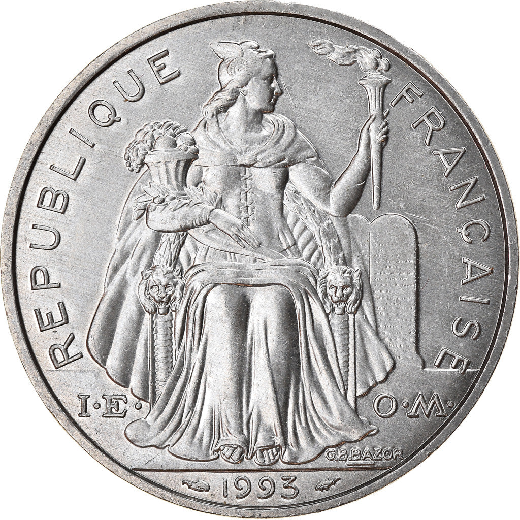 Coin, French Polynesia, 5 Francs, 1993, Paris, MS(63), Aluminum, KM:12