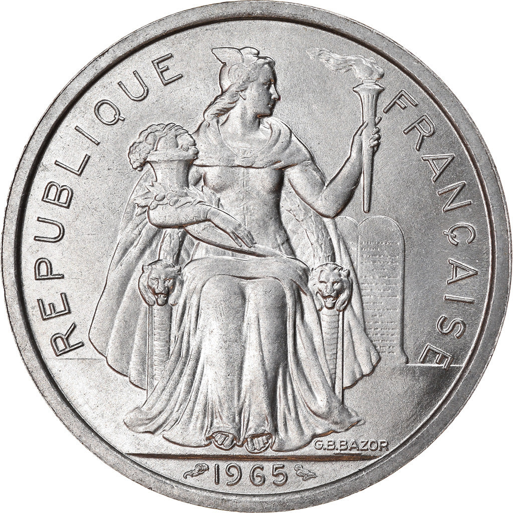 Coin, French Polynesia, 5 Francs, 1965, Paris, MS(63), Aluminum, KM:4