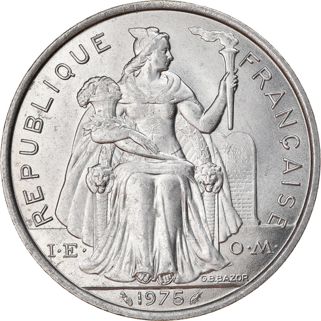 Coin, French Polynesia, 5 Francs, 1975, Paris, AU(55-58), Aluminum, KM:12