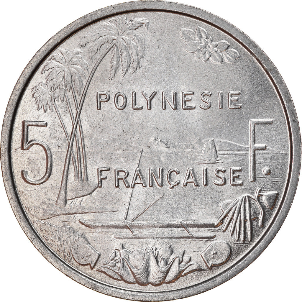Coin, French Polynesia, 5 Francs, 1975, Paris, AU(55-58), Aluminum, KM:12