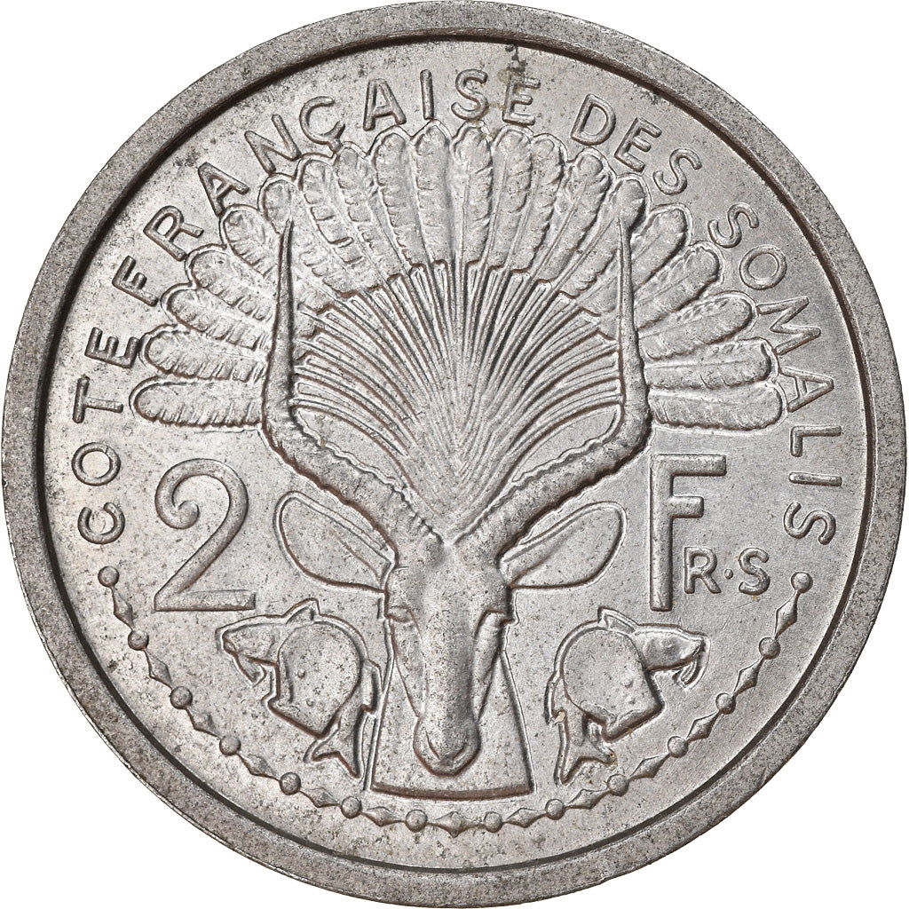 Coin, French Somaliland, 2 Francs, 1965, Paris, EF(40-45), Aluminum, KM:9