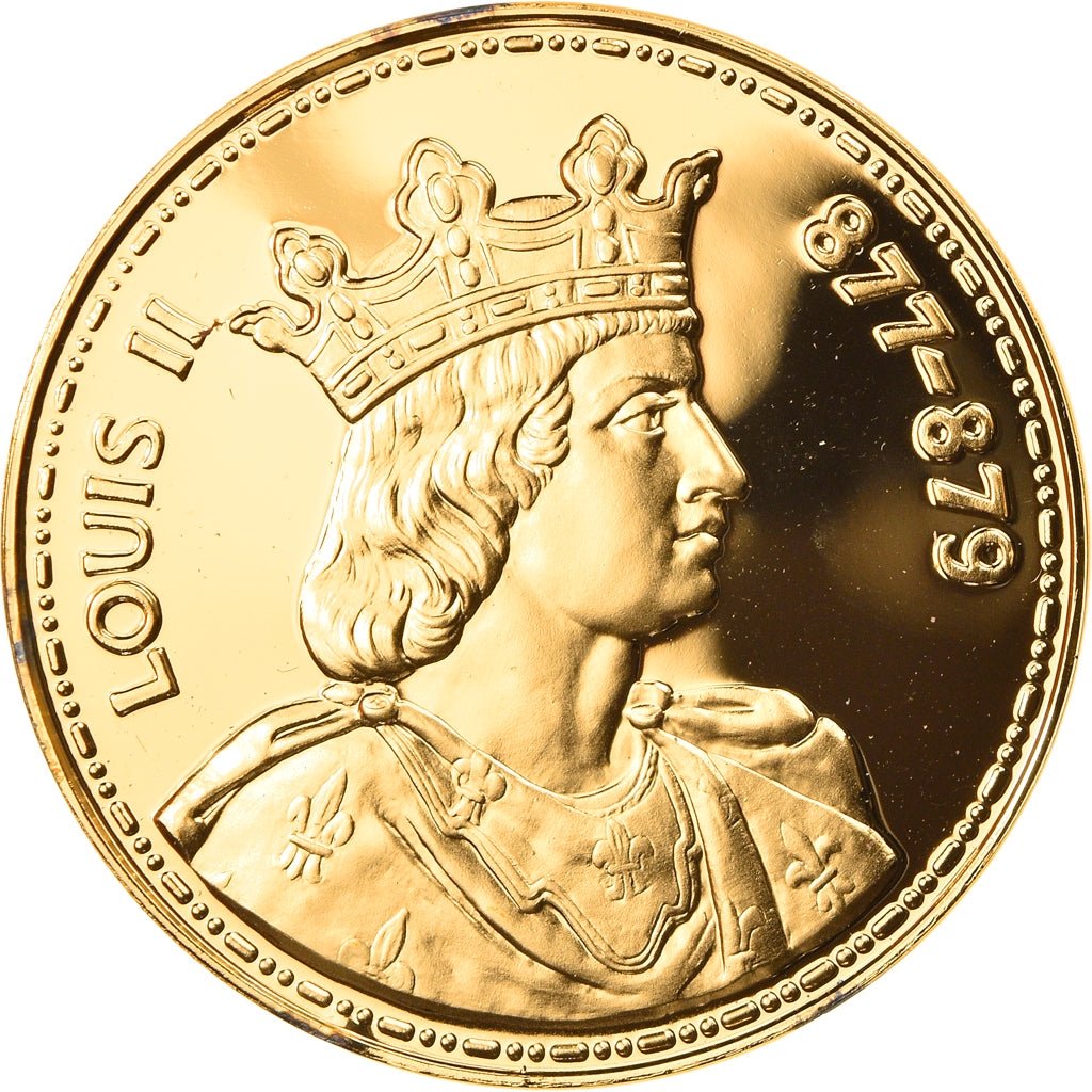 Francia, medalla, Les Rois de France, Louis II, History, SC+, Oro vermeil