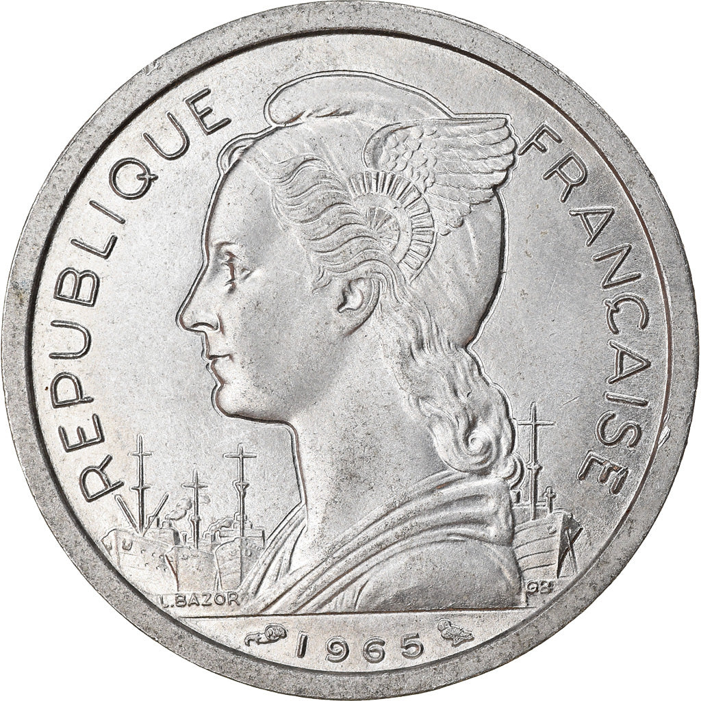 Coin, French Somaliland, 2 Francs, 1965, Paris, AU(50-53), Aluminum, KM:9
