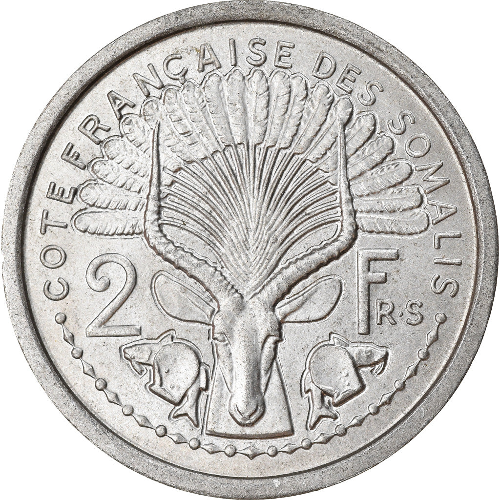 Coin, French Somaliland, 2 Francs, 1965, Paris, AU(50-53), Aluminum, KM:9