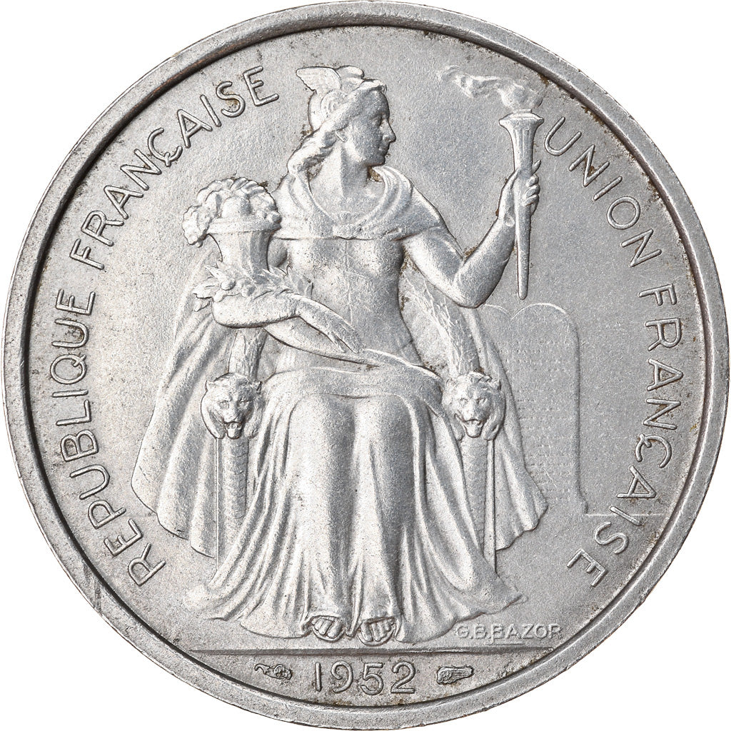 Moneta, Nuova Caledonia, 5 Francs, 1952, Paris, BB, Alluminio, KM:4