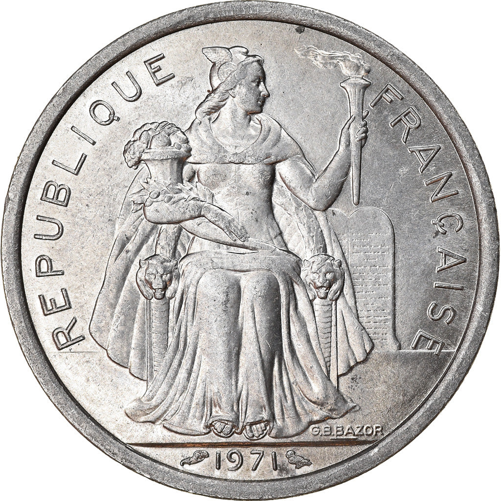 Coin, New Caledonia, 2 Francs, 1971, Paris, AU(50-53), Aluminum, KM:9