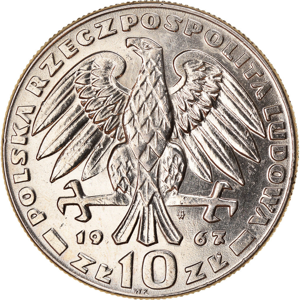 Moneta, Polska, 10 Zlotych, 1967, Warsaw, AU(50-53), Miedź-Nikiel, KM:58