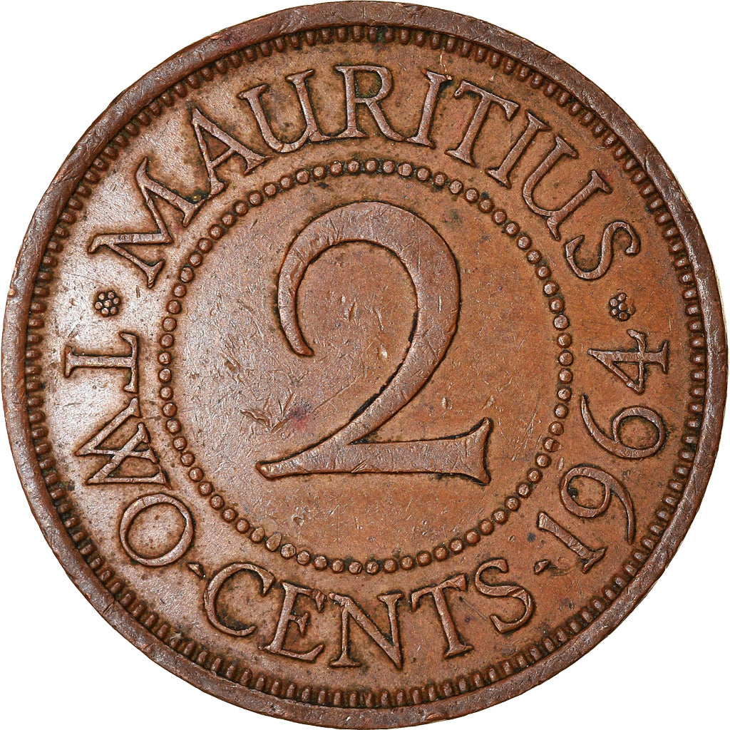 Coin, Mauritius, Elizabeth II, 2 Cents, 1964, EF(40-45), Bronze, KM:32