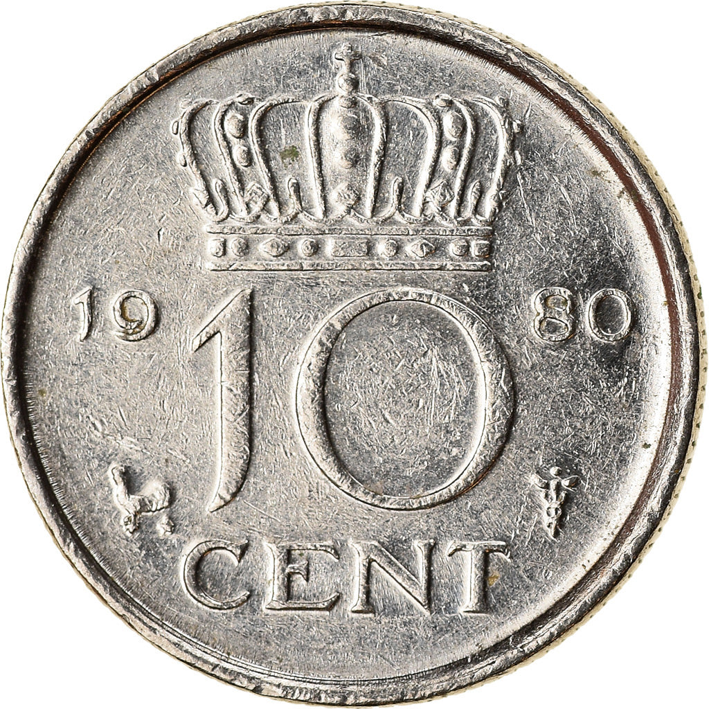 Coin, Netherlands, Juliana, 10 Cents, 1980, AU(50-53), Nickel, KM:182