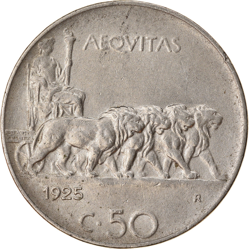 Coin, Italy, Vittorio Emanuele III, 50 Centesimi, 1925, Rome, AU(50-53), Nickel