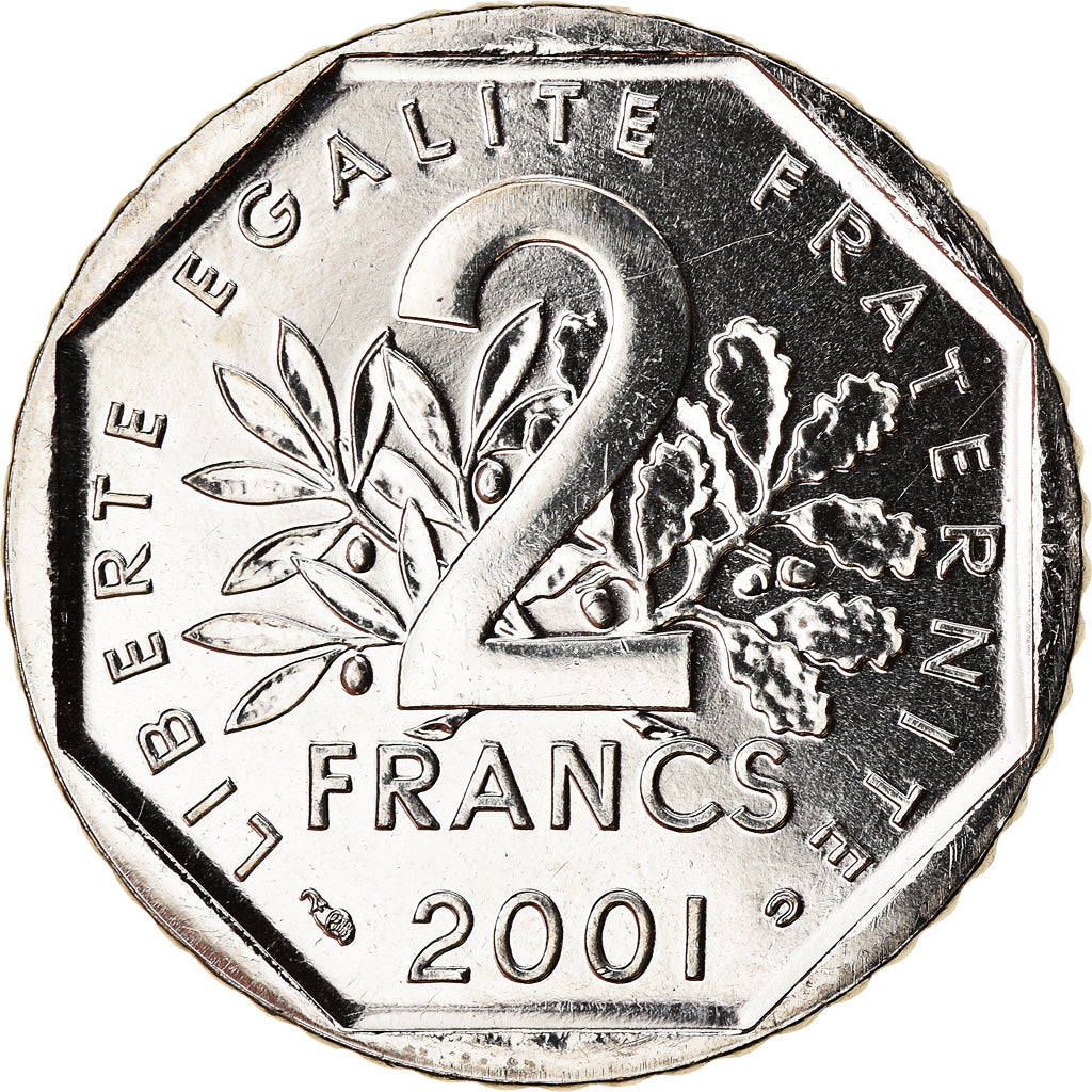 Munten, Frankrijk, Semeuse, 2 Francs, 2001, Paris, BU, FDC, Nickel, KM:942.2