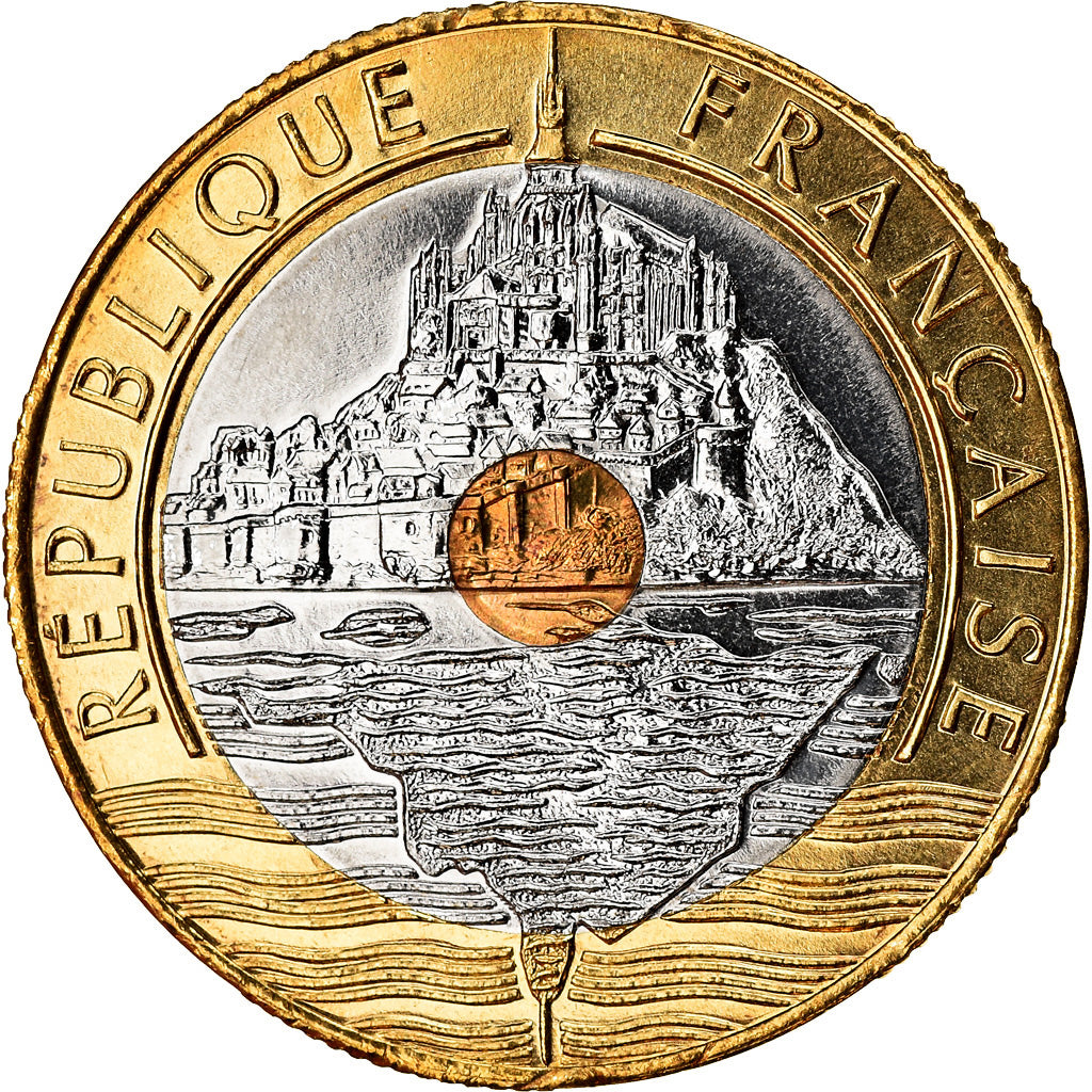 Coin, France, Mont Saint Michel, 20 Francs, 2001, BU, MS(65-70), Tri-Metallic