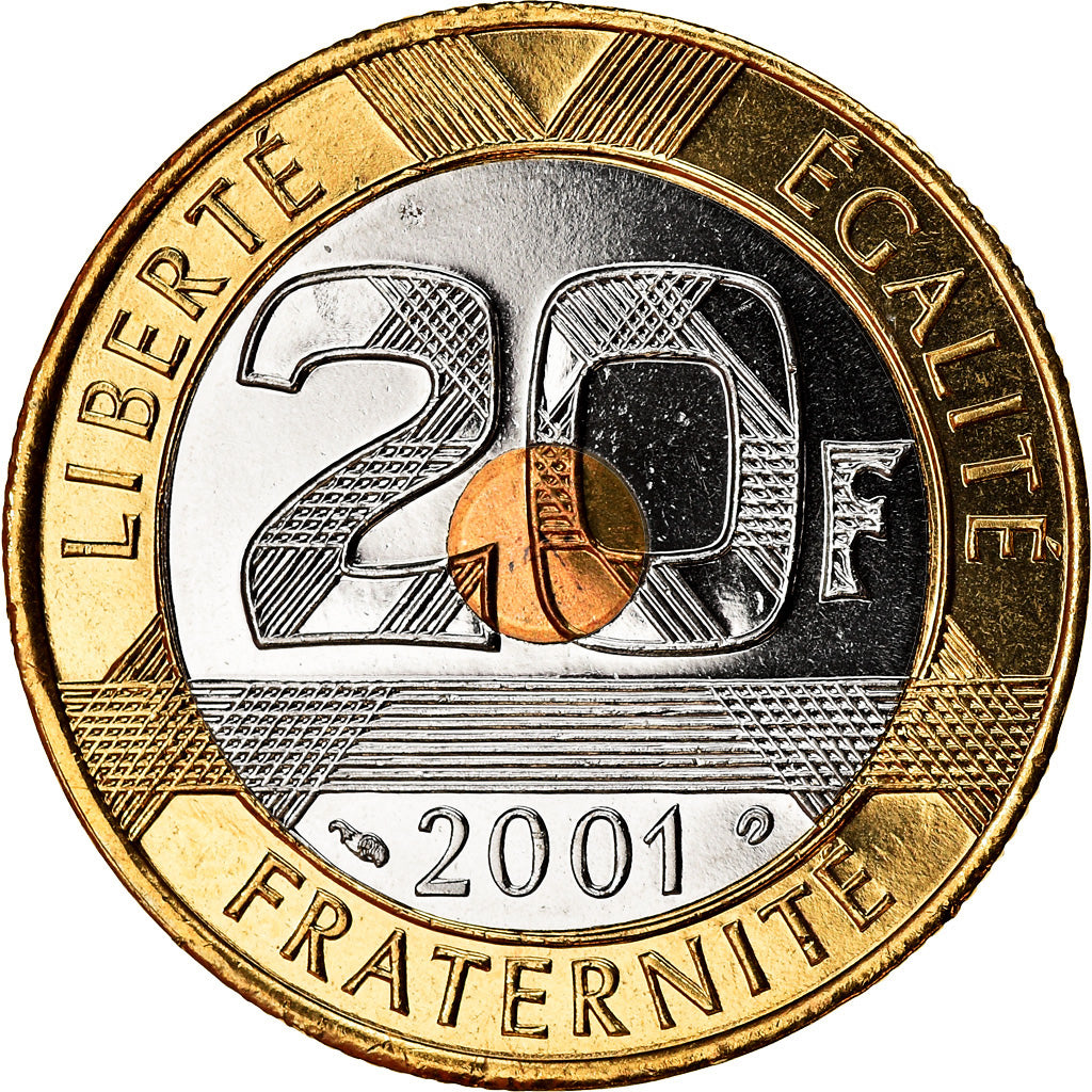 Coin, France, Mont Saint Michel, 20 Francs, 2001, BU, MS(65-70), Tri-Metallic