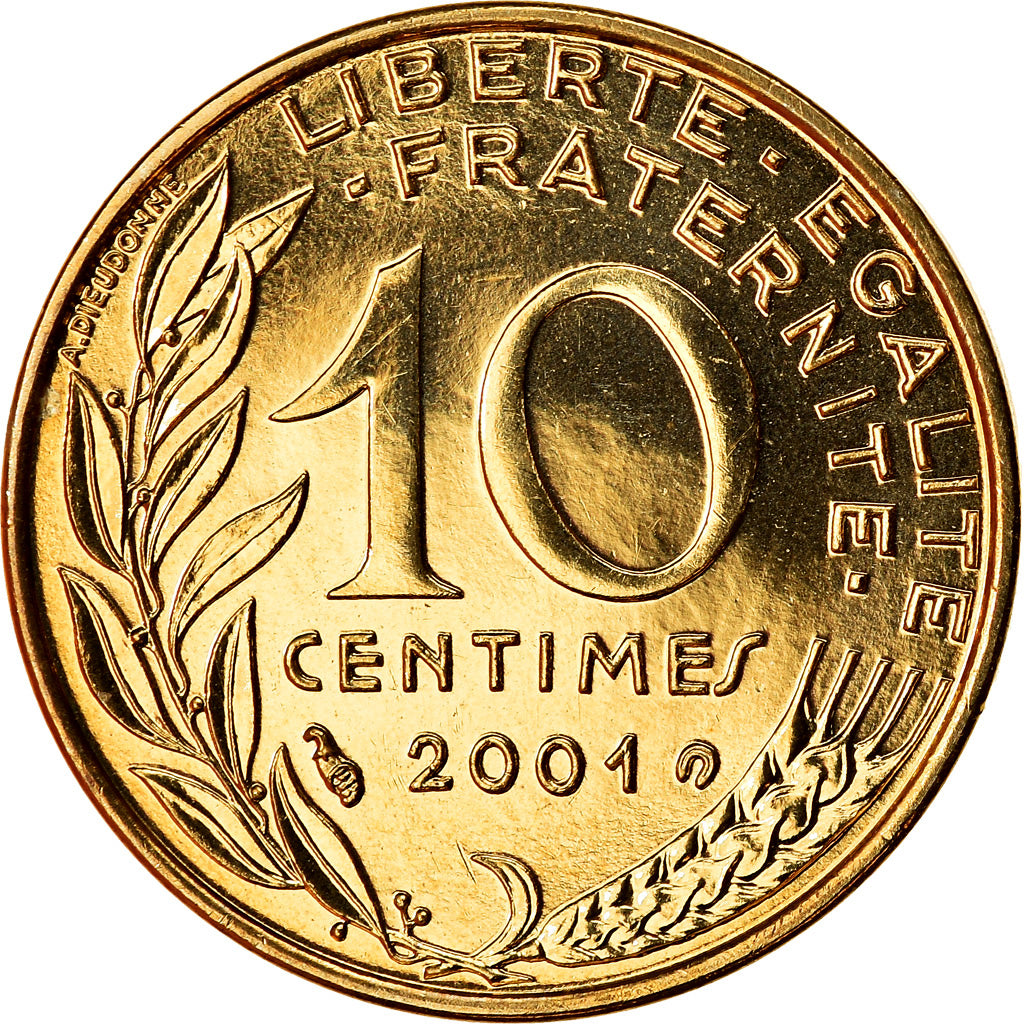 Moeda, França, Marianne, 10 Centimes, 2001, Paris, BU, MS(65-70)