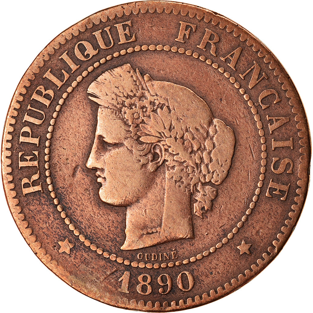 Monnaie, France, Cérès, 5 Centimes, 1890, Paris, TB, Bronze, Gadoury:157a