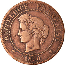 Monnaie, France, Cérès, 5 Centimes, 1890, Paris, TB, Bronze, Gadoury:157a
