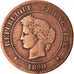 Monnaie, France, Cérès, 5 Centimes, 1890, Paris, TB, Bronze, Gadoury:157a