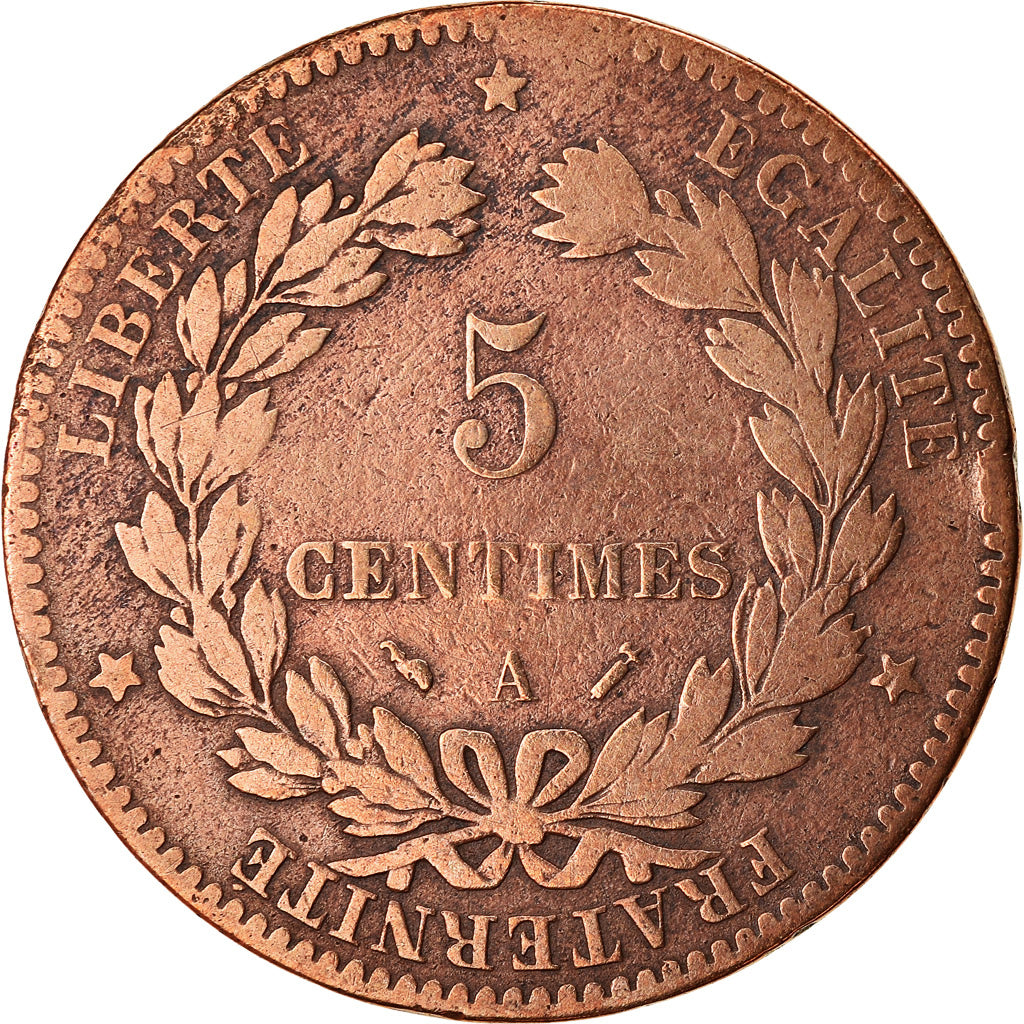 Monnaie, France, Cérès, 5 Centimes, 1890, Paris, TB, Bronze, Gadoury:157a