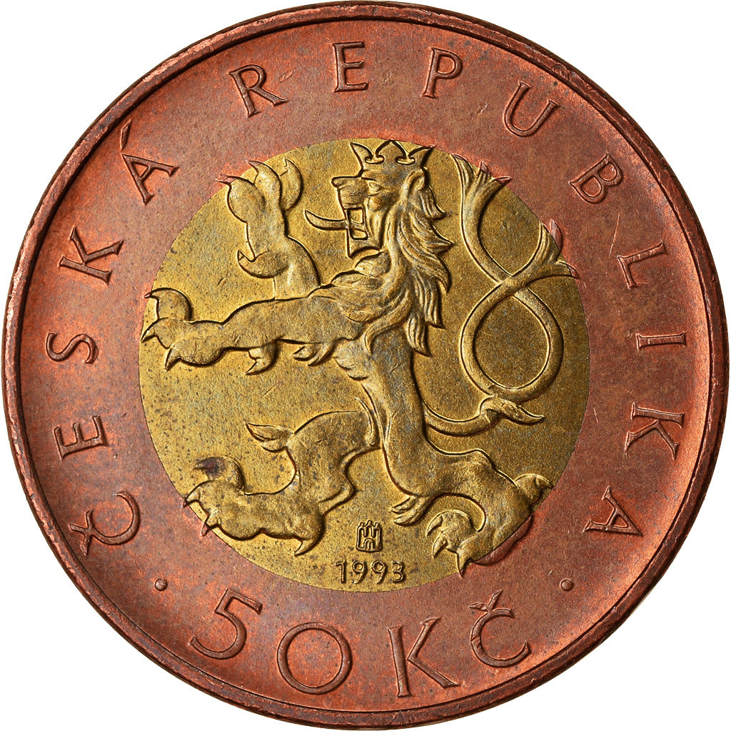 Coin, Czech Republic, 50 Korun, 1993, EF(40-45), Bi-Metallic, KM:1