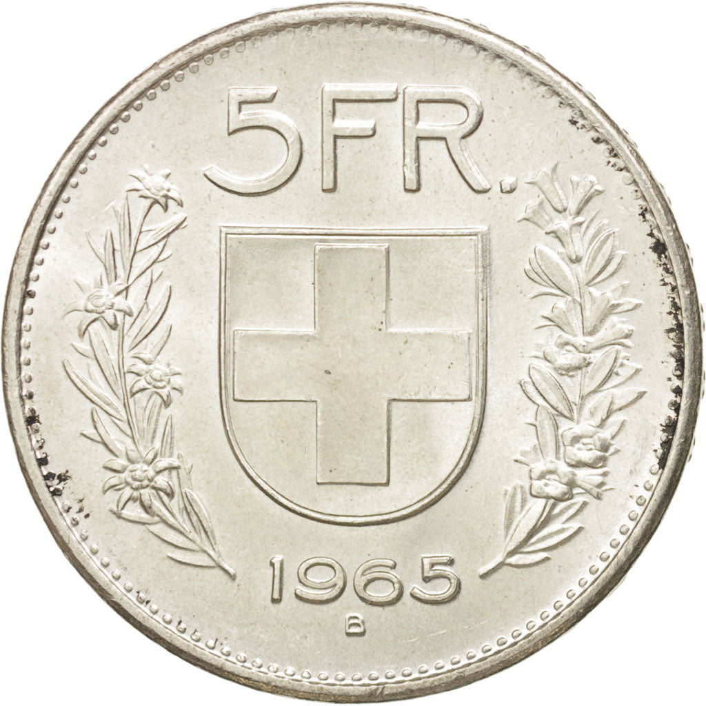 Switzerland, 5 Francs, 1965, Bern, MS(60-62), Silver, KM:40