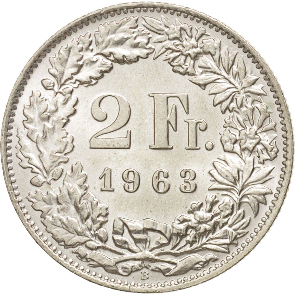Switzerland, 2 Francs, 1963, Bern, MS(60-62), Silver, KM:21