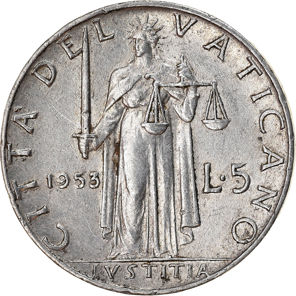 Moeda, CIDADE DO VATICANO, Pius XII, 5 Lire, 1953, Roma, AU(50-53), Alumínio
