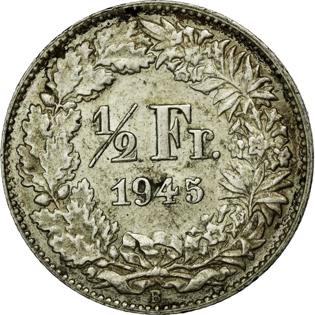 Coin, Switzerland, 1/2 Franc, 1945, Bern, AU(50-53), Silver, KM:23