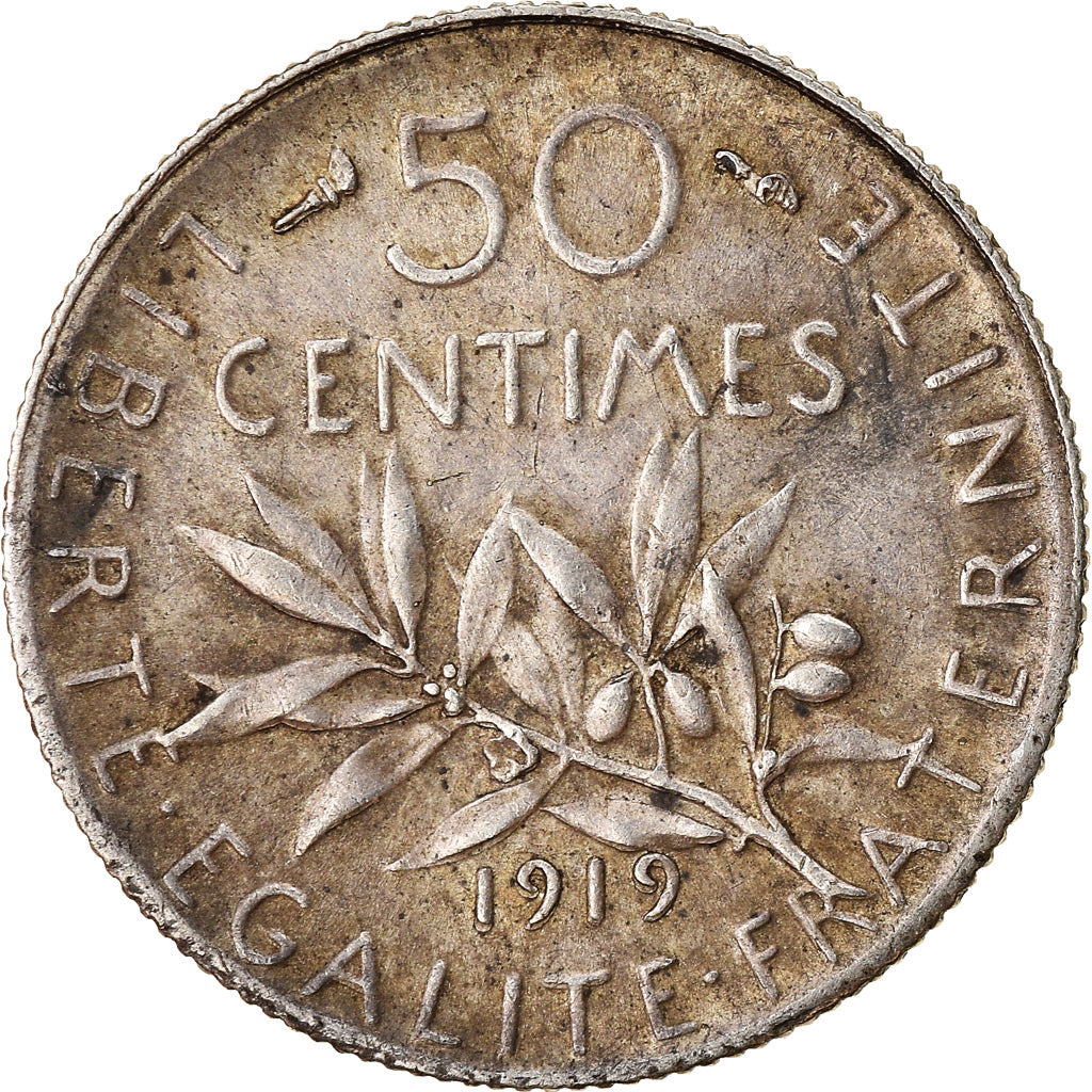 Monnaie, France, Semeuse, 50 Centimes, 1919, Paris, TTB, Argent, Gadoury:420