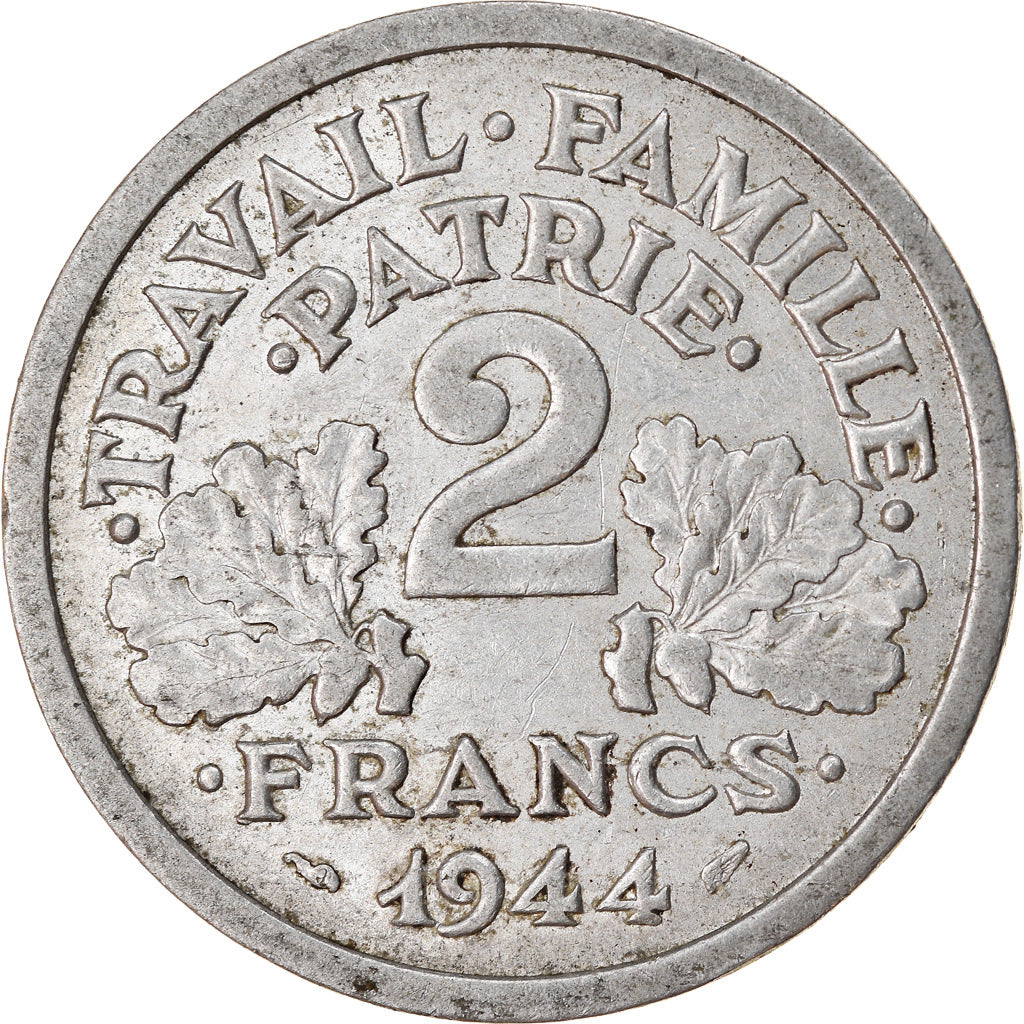 Moneta, Francia, Bazor, 2 Francs, 1944, Beaumont - Le Roger, BB, Alluminio