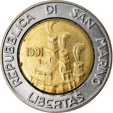 Monnaie, San Marino, 500 Lire, 1991, TTB+, Bi-Metallic, KM:269