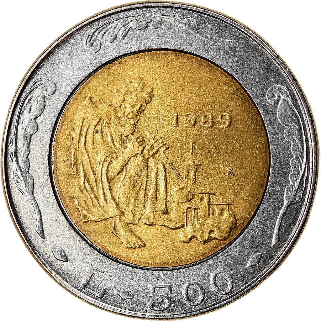 Moeda, San Marino, 500 Lire, 1989, Rome, AU(55-58), Bimetálico, KM:239
