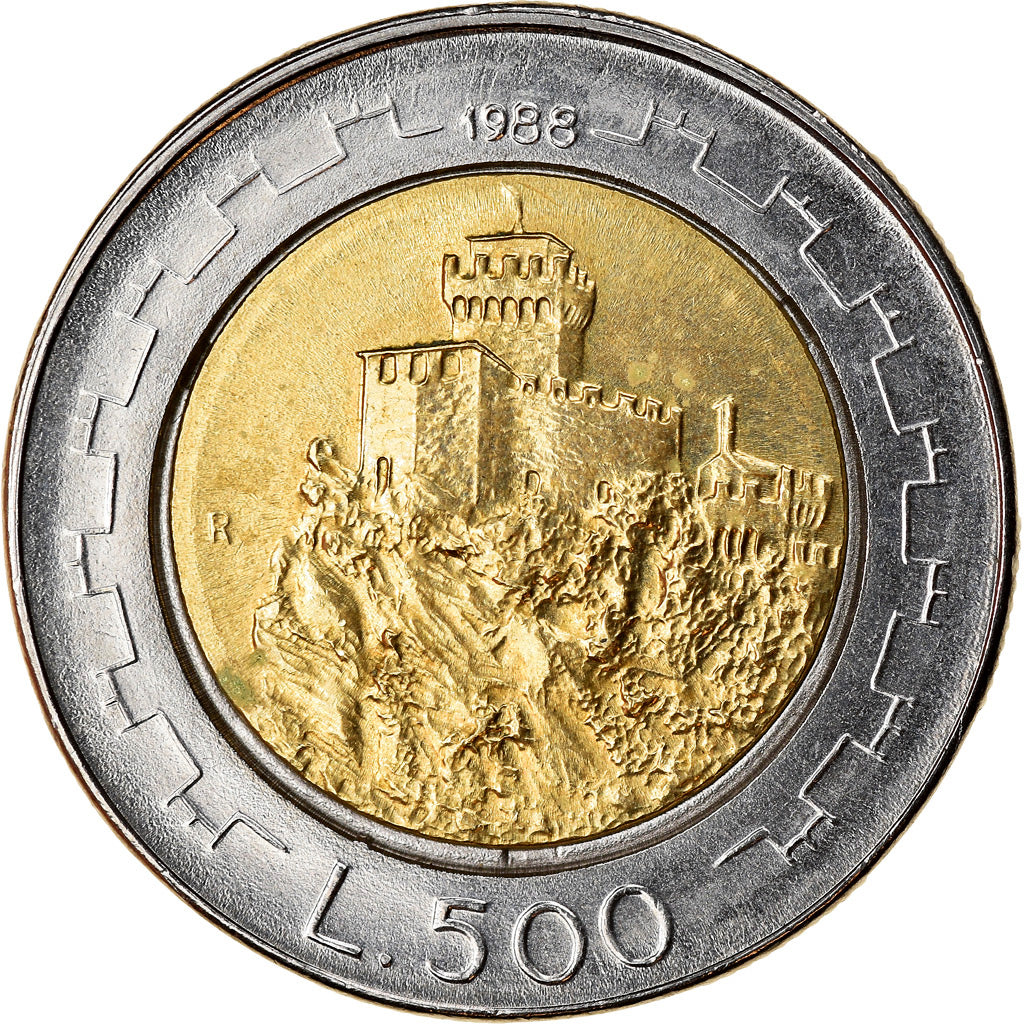 Moneda, San Marino, 500 Lire, 1988, Rome, MBC+, Bimetálico, KM:226