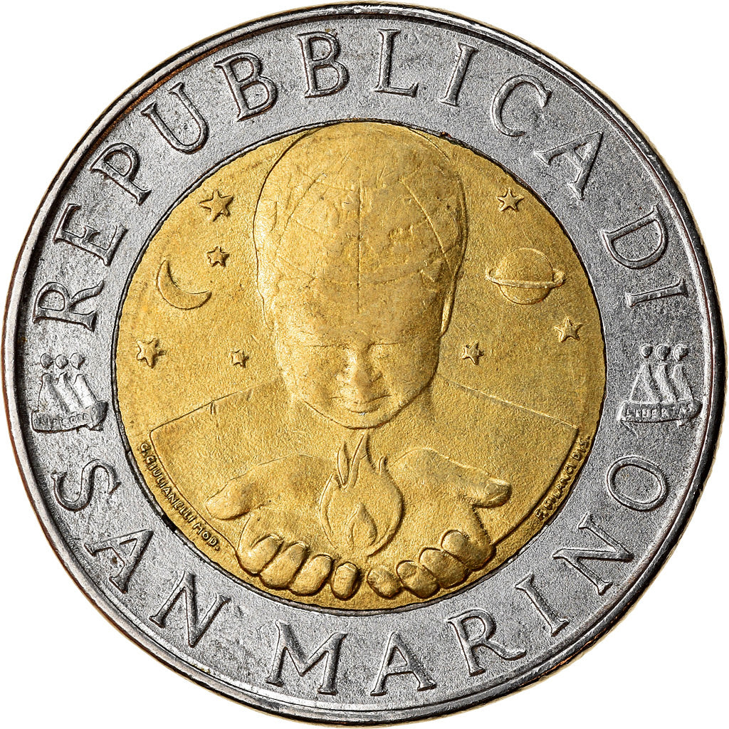 Moneda, San Marino, 500 Lire, 1996, Rome, MBC, Bimetálico, KM:357