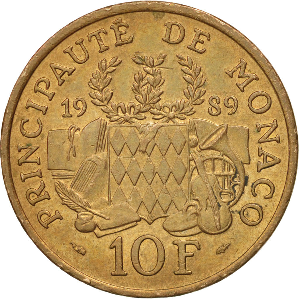 Monaco, Rainier III, 10 Francs, 1989, AU(50-53), KM:162, Gadoury MC 159