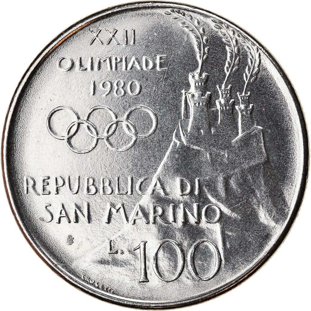 Coin, San Marino, 100 Lire, 1980, Rome, MS(63), Steel, KM:108