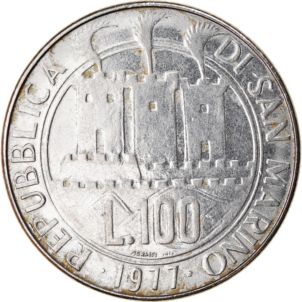 Coin, San Marino, 100 Lire, 1977, Rome, EF(40-45), Steel, KM:70