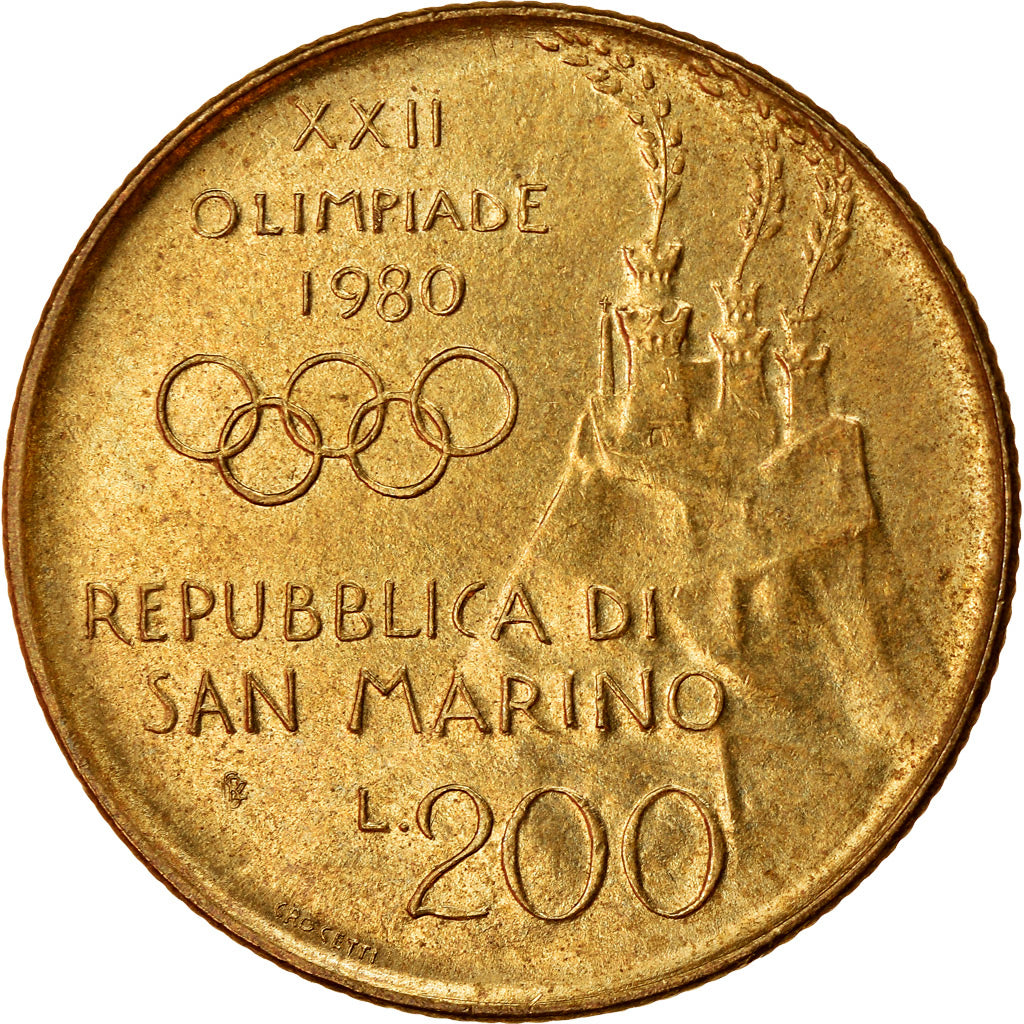 Moeda, San Marino, 200 Lire, 1980, Rome, EF(40-45), Alumínio-Bronze, KM:109