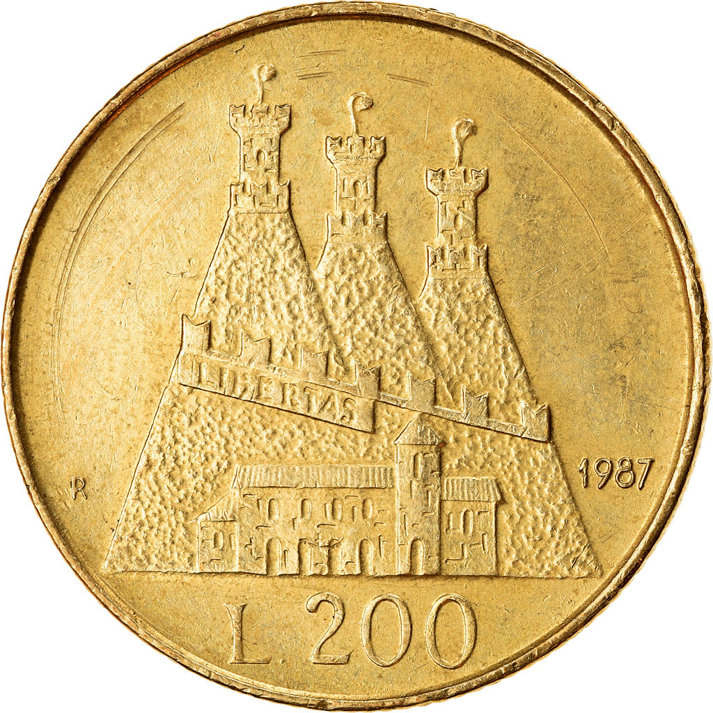 Munten, San Marino, 200 Lire, 1987, ZF, Aluminum-Bronze, KM:208