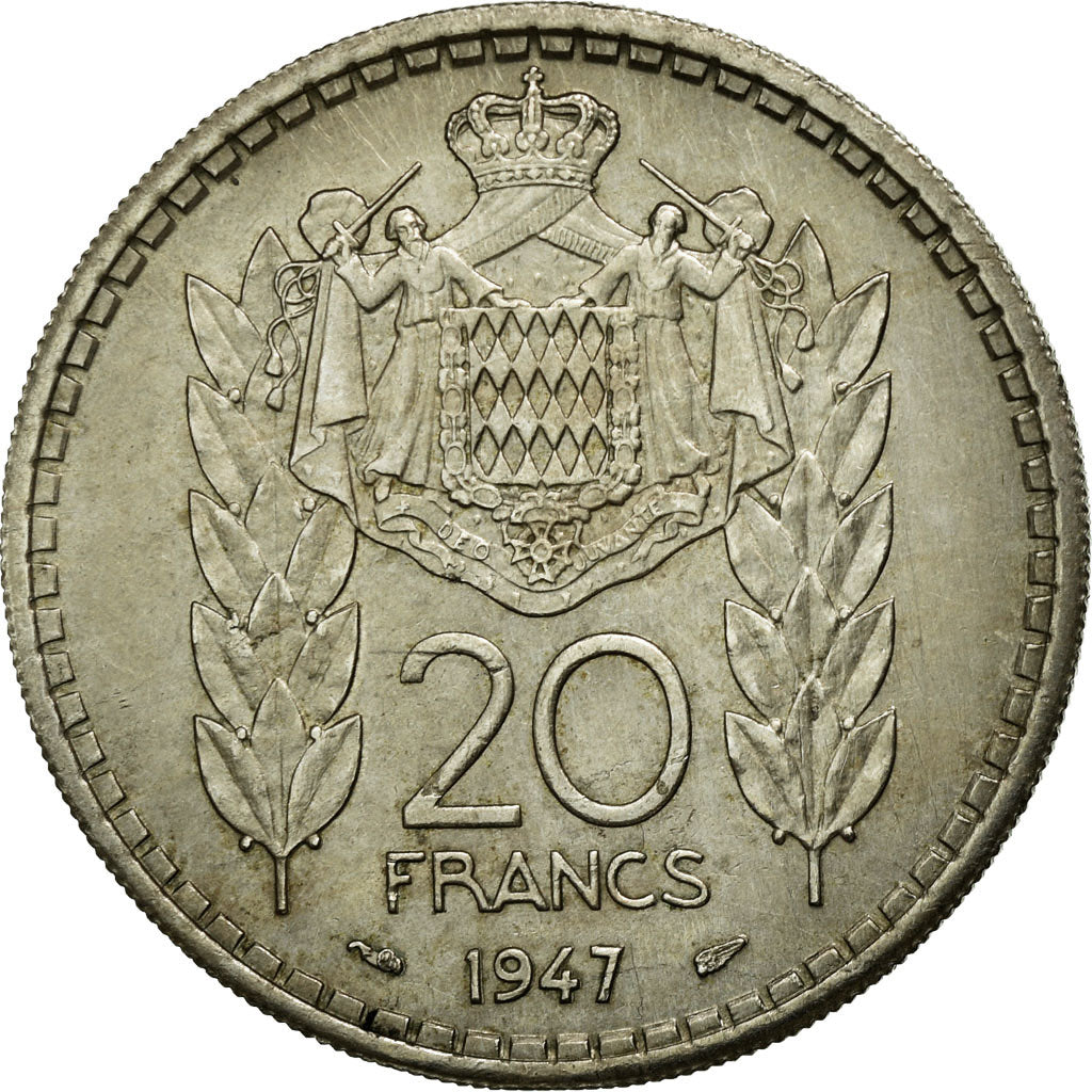 Coin, Monaco, Louis II, 20 Francs, Vingt, 1947, EF(40-45), Copper-nickel