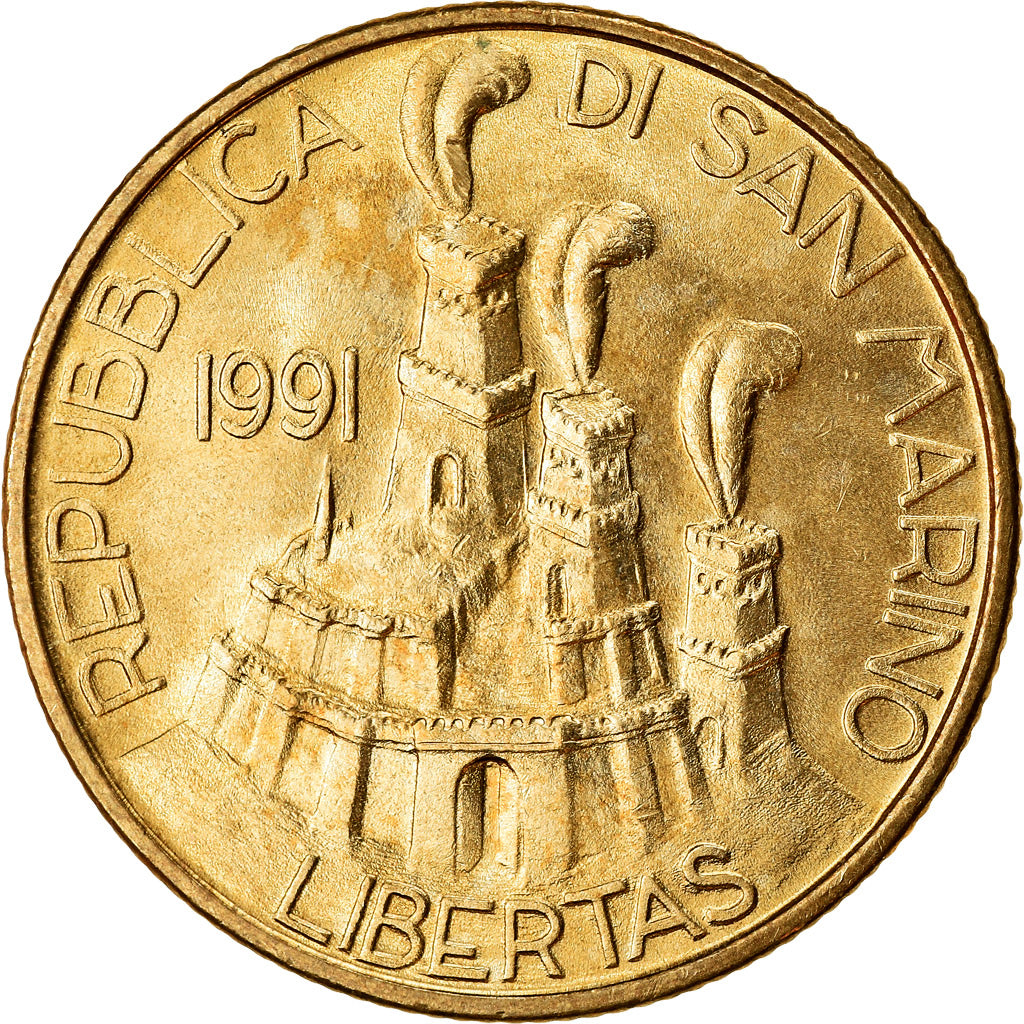 Coin, San Marino, 200 Lire, 1991, AU(55-58), Aluminum-Bronze, KM:268